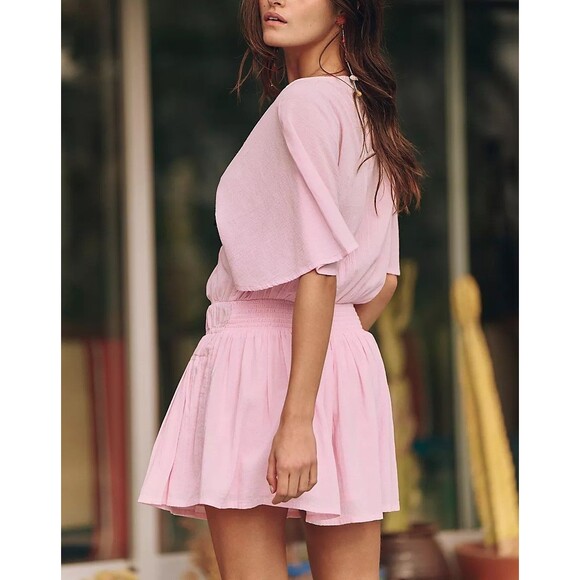 Free People Free-Est Sutton Mini Dress Flutter Sleeve Smocked Boat Neck M 283563 - Picture 2 of 9